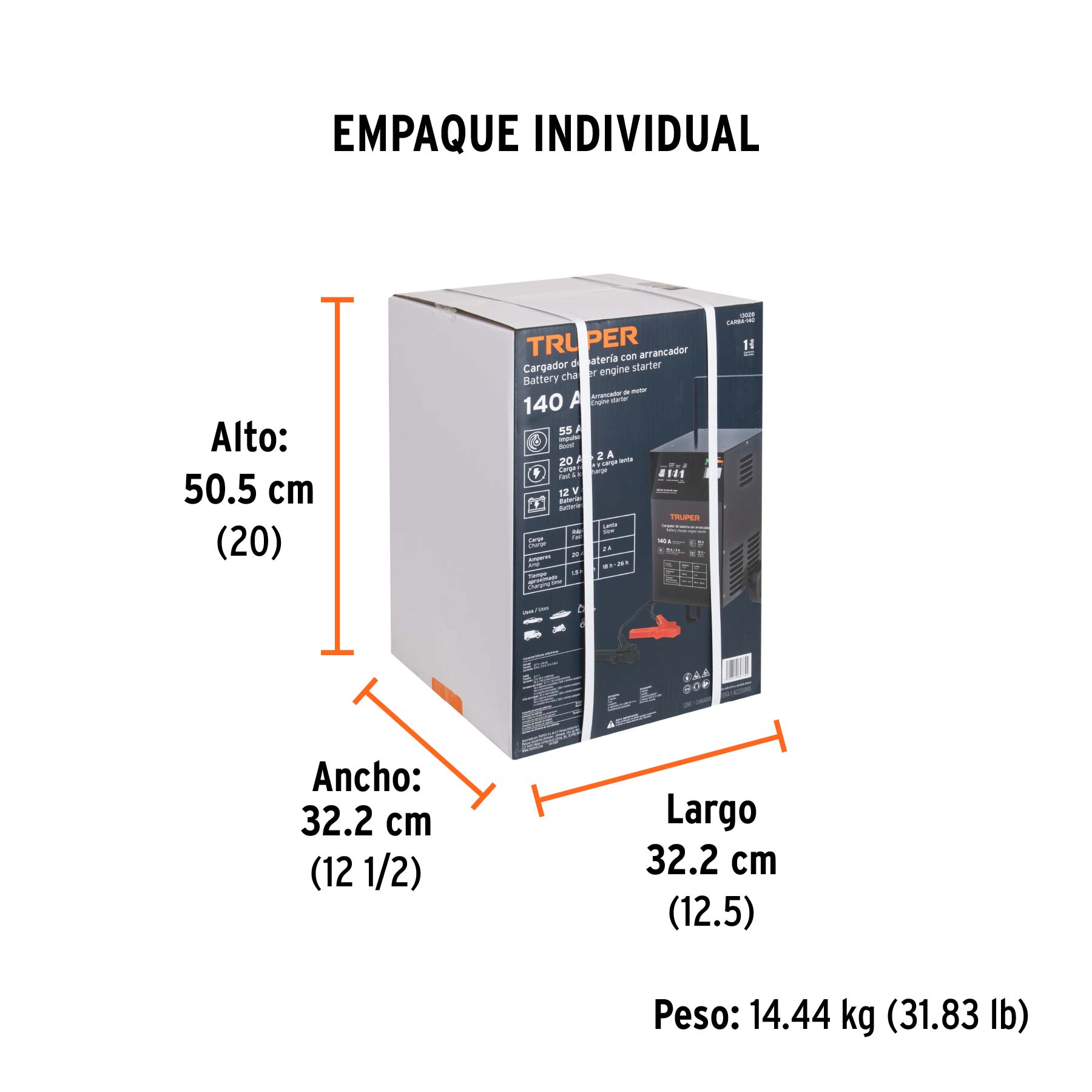 Cargador c/arrancador de 140 A para baterías de 12 V, TRUPER 13028