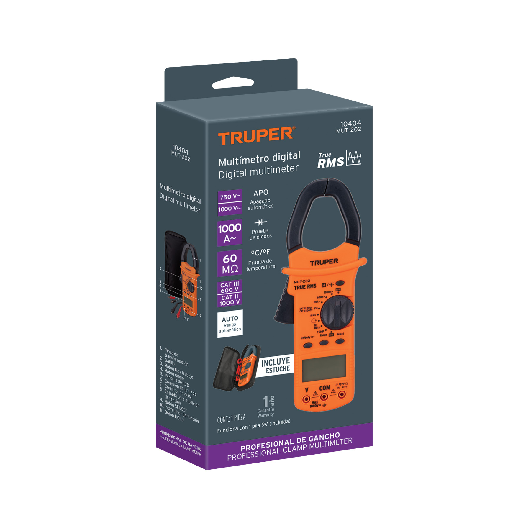 Multímetro para mantenimiento industrial con gancho 10404