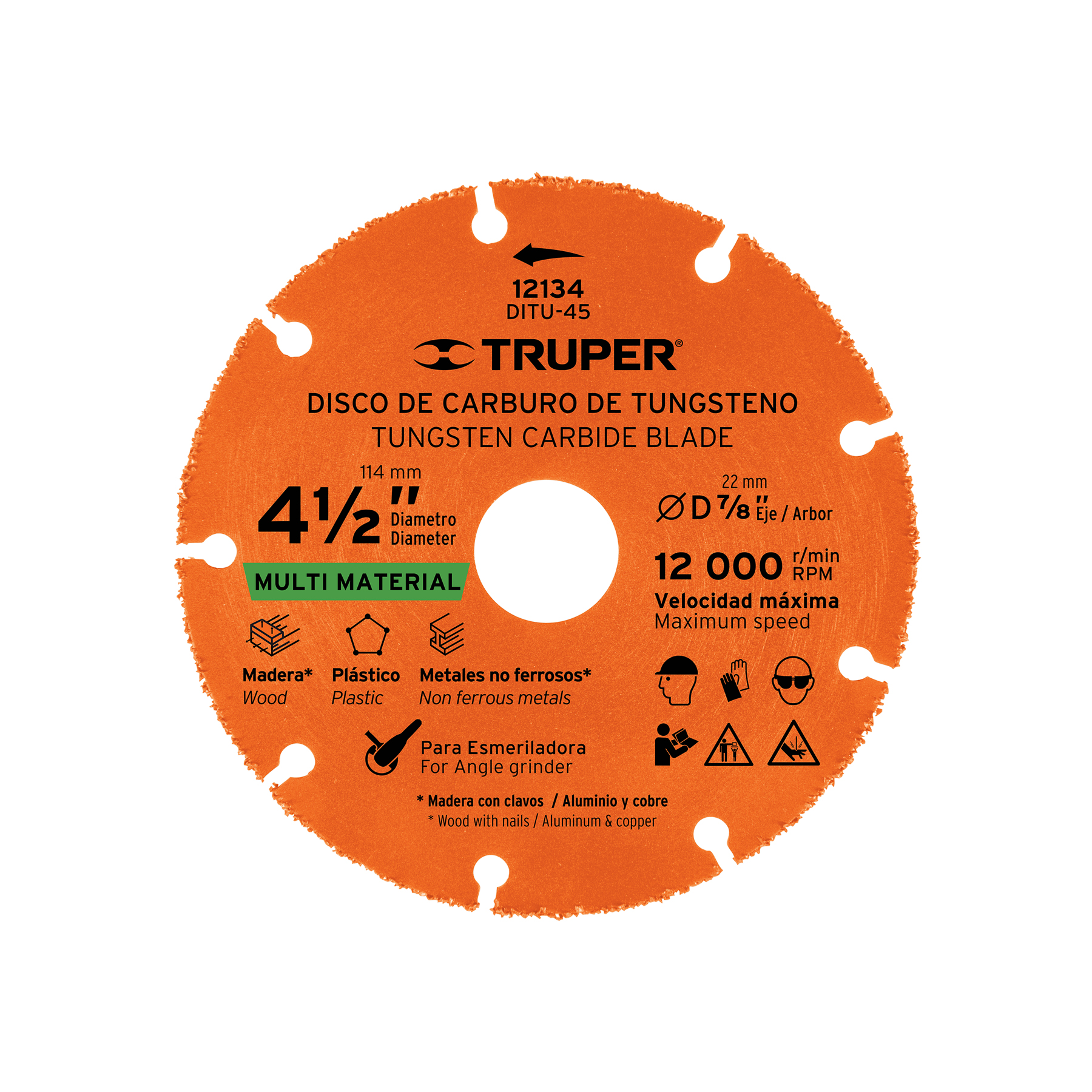 Disco 4-1/2" multimaterial de carburo de tungsteno, TRUPER