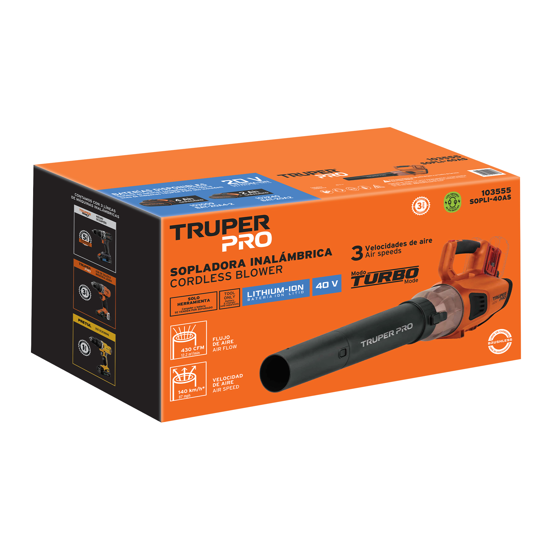 Sopladora inalámbrica 40V sin accesorios Sopladora inalámbrica 40V, sin accesorios 103555