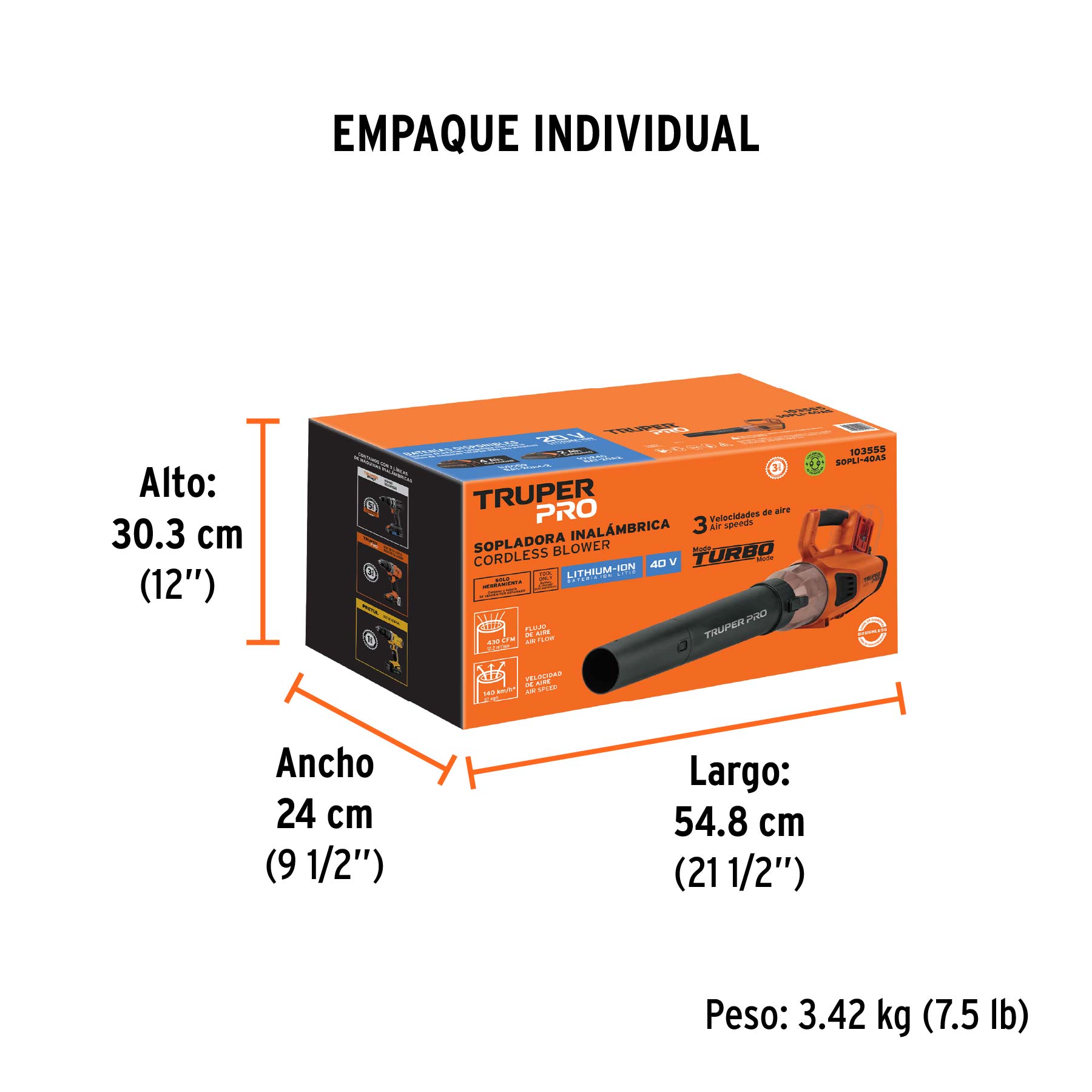 Sopladora inalámbrica 40V sin accesorios Sopladora inalámbrica 40V, sin accesorios 103555