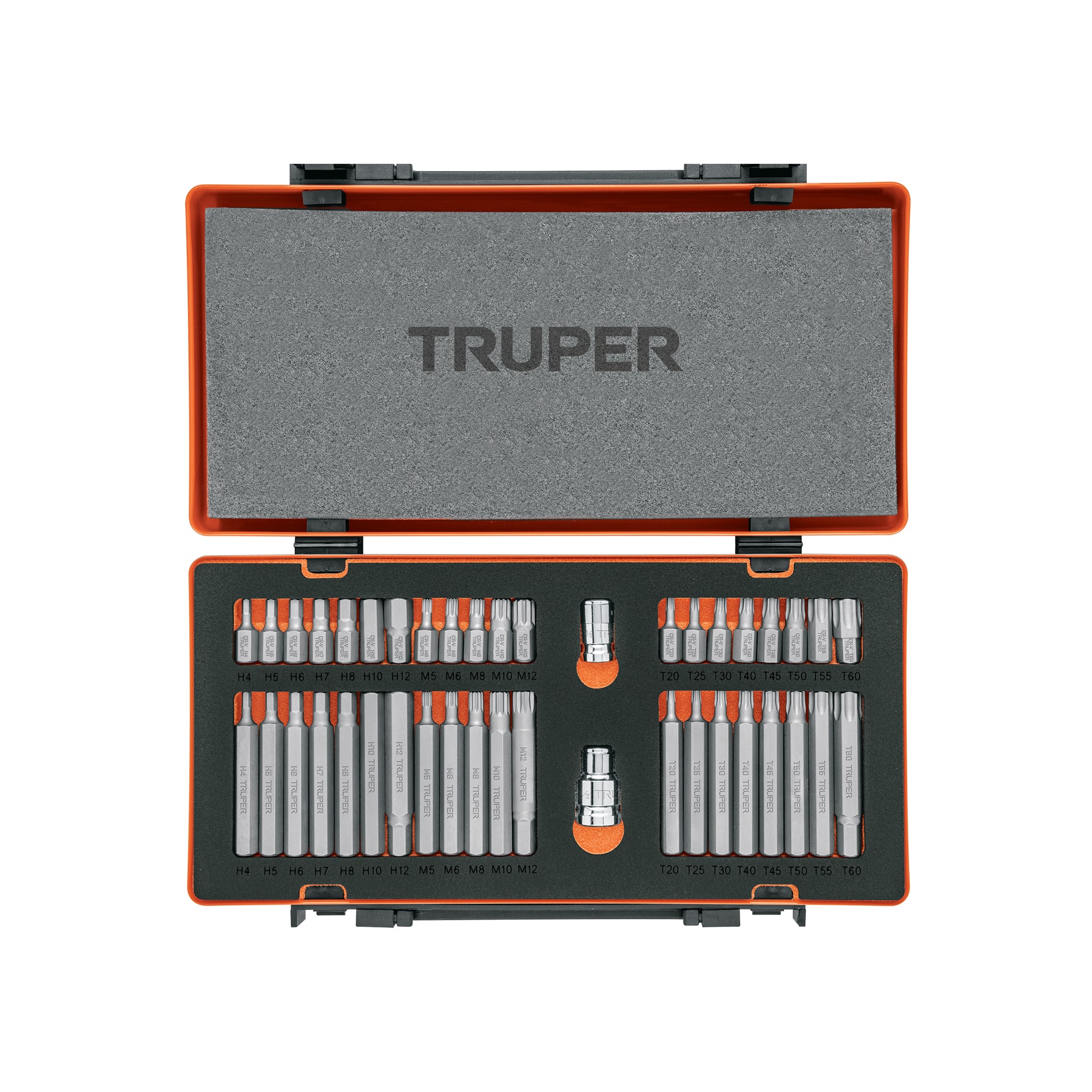 Juego 42 puntas 1/2" y 3/8" de 75 y 30 mm estuche metálico