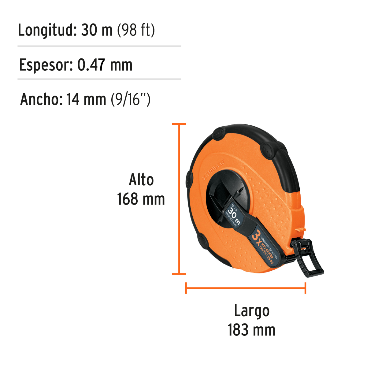 Cinta-Larga-Fibra-Vidrio-Carcasa-Plastica-30-m-12639-TP30ME+FC3 Cinta-Larga-Fibra-Vidrio-Carcasa-Plastica-30-m-12639-TP30ME+FC3