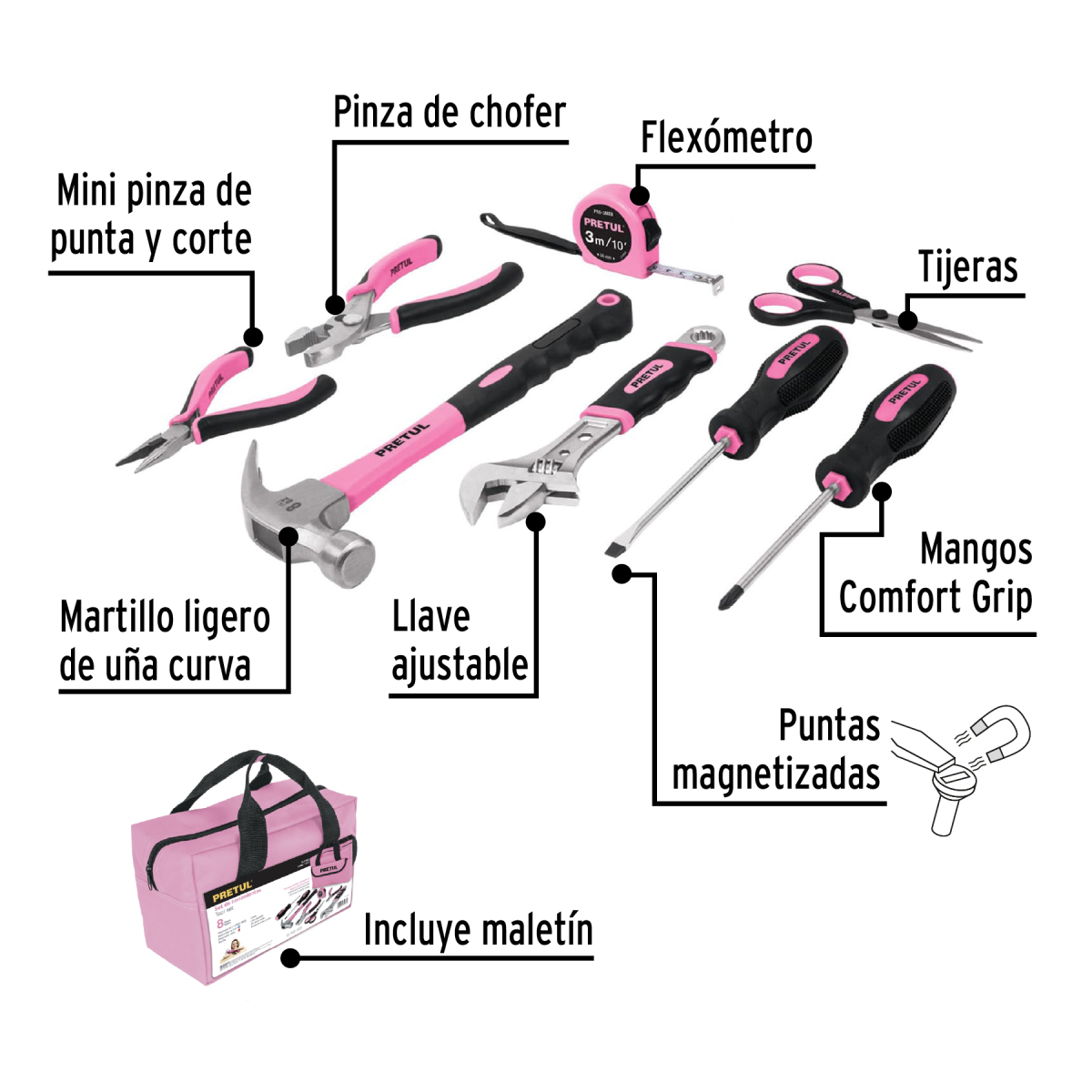 Set-de-herramientas-para-Dia-de-las-Madres-8-piezas-TRUPER-21251-SET-MA8+FC1 Set-de-herramientas-para-Dia-de-las-Madres-8-piezas-TRUPER-21251-SET-MA8+FC1