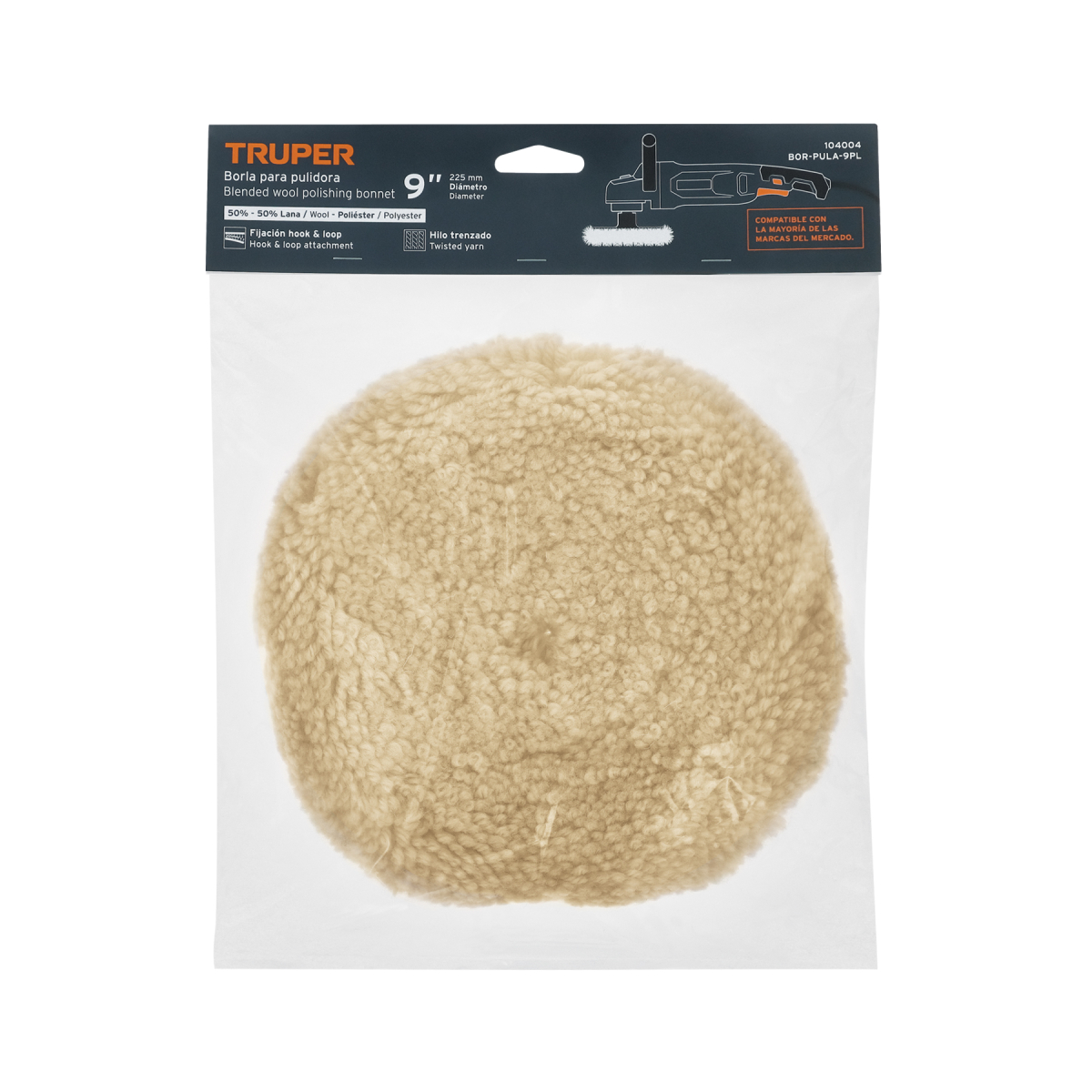 Borla-pulir-50-lana-50-poliester-9-hook-loop-Truper-104004-BOR-PULA-9PL+E1 Borla-pulir-50-lana-50-poliester-9-hook-loop-Truper-104004-BOR-PULA-9PL+E1